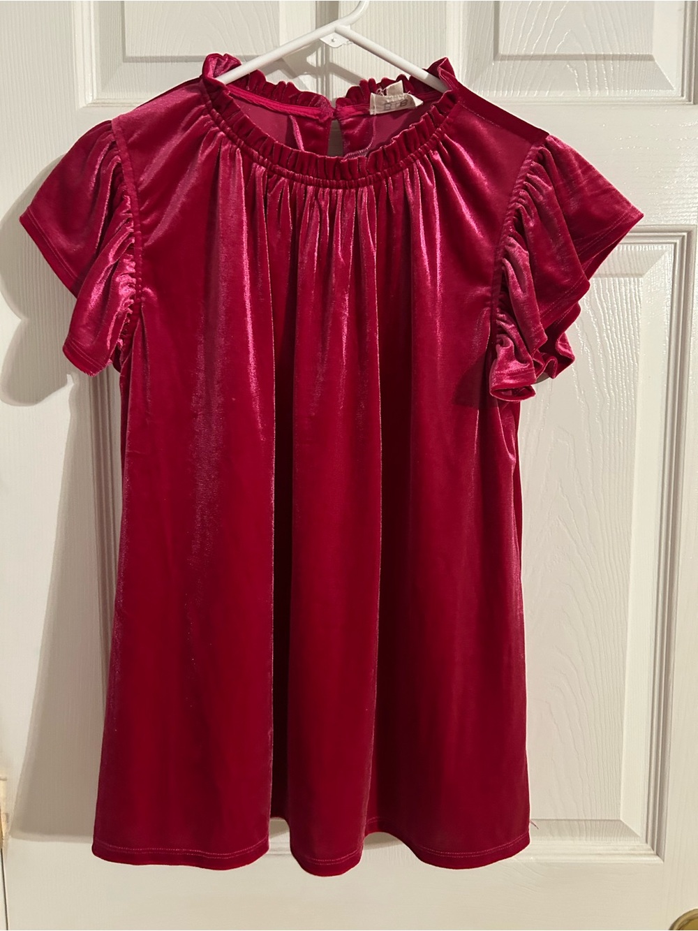 BiBi Velvet Ruffle Sleeve Blouse in Raspberry